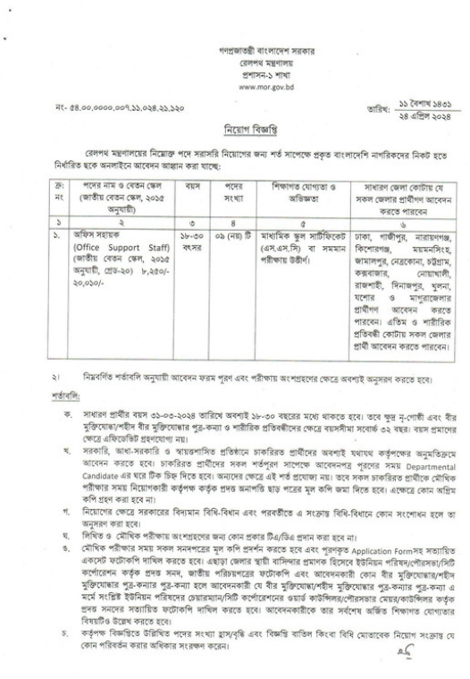 mor.gov.bd circular 2024 | রেলপথ মন্ত্রণালয় নিয়োগ ২০২৪