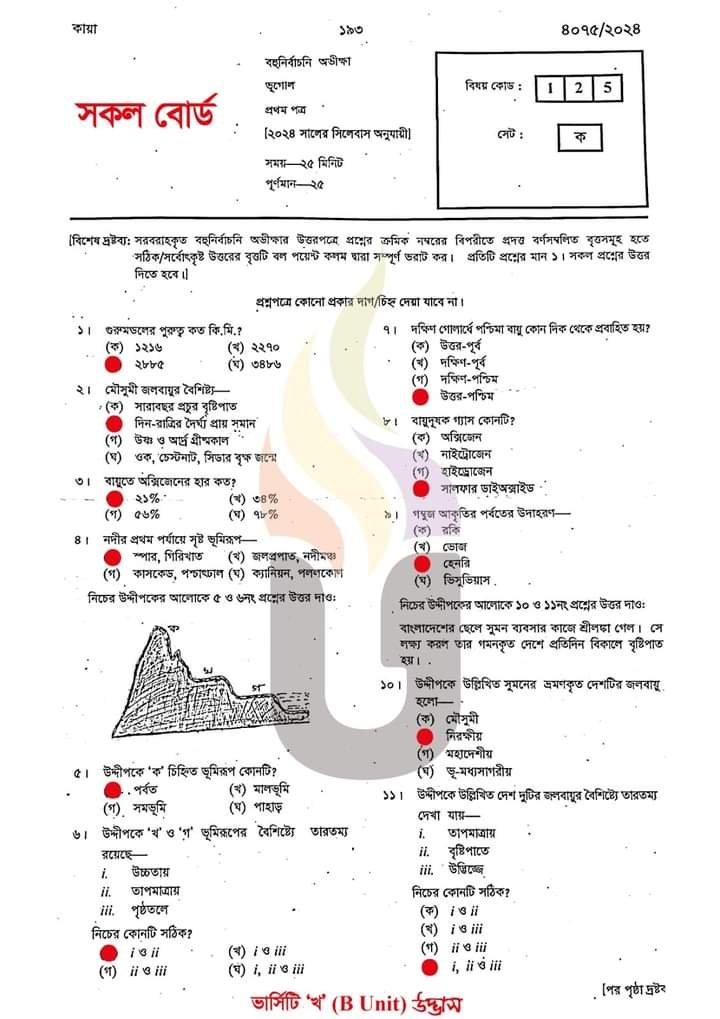 [সকল বোর্ড] HSC/এইচএসসি ভূগোল ১ম পত্র বহুনির্বাচনী প্রশ্ন ও সমাধান ২০২৪