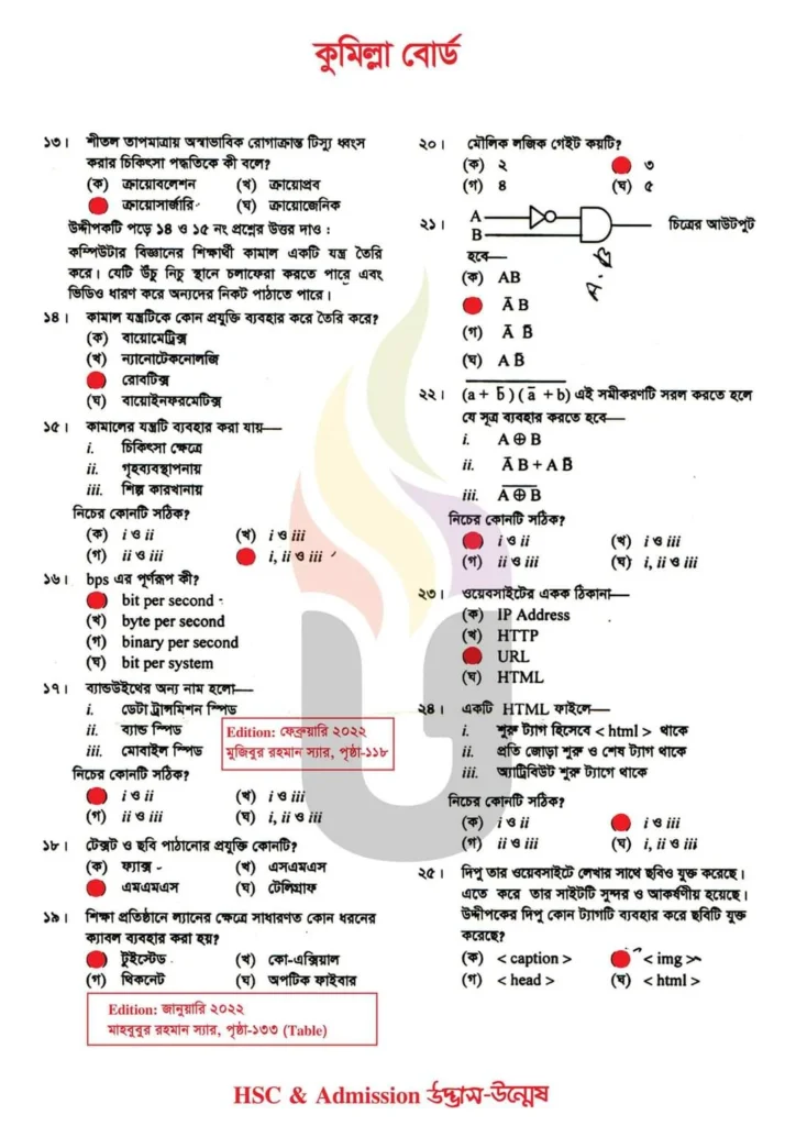 HSC Comilla Board ict MCQ Solution 2024 | এইচএসসি কুমিল্লা বোর্ড তথ্য ও যোগাযোগ প্রযুক্তি বহুনির্বাচনি (MCQ) উত্তরমালা/সমাধান ২০২৪ | এইচএসসি কুমিল্ল বোর্ড আইসিটি MCQ/নৈব্যক্তিক প্রশ্ন ও উত্তর ২০২৪