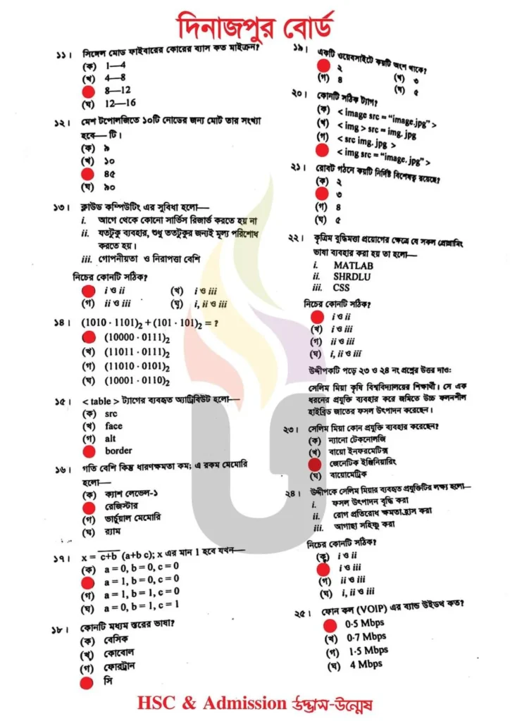 এইচএসসি দিনাজপুর বোর্ড তথ্য ও যোগাযোগ প্রযুক্তি বহুনির্বাচনি (MCQ) উত্তরমালা/সমাধান ২০২৩, এইচএসসি দিনাজপুর বোর্ড আইসিটি MCQ/নৈব্যক্তিক প্রশ্ন ও উত্তর ২০২৩,HSC Dinajpur Board ict MCQ Solution 2023