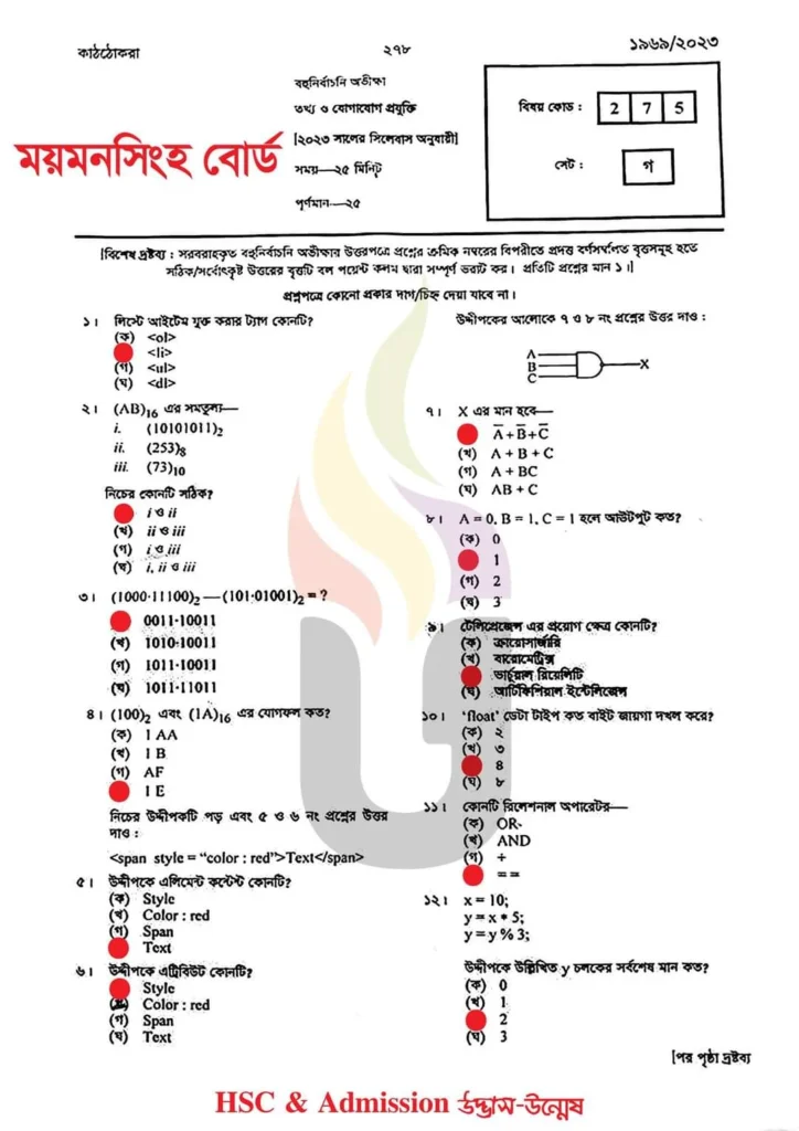 HSC Mymensingh Board ict MCQ Solution 2024 | এইচএসসি ময়মনসিংহ বোর্ড তথ্য ও যোগাযোগ প্রযুক্তি বহুনির্বাচনি (MCQ) উত্তরমালা/সমাধান ২০২৪ | এইচএসসি ময়মনসিংহ বোর্ড আইসিটি MCQ/নৈব্যক্তিক প্রশ্ন ও উত্তর ২০২৪